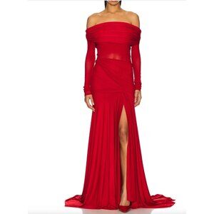 Deme by Gabriella RED Carla Off Shoulder Maxi Gown - Size XS